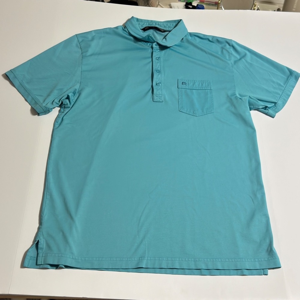 TravisMathew Mens XL Aqua Blue Short Sleeve Pocket Polo Golf Shirt
